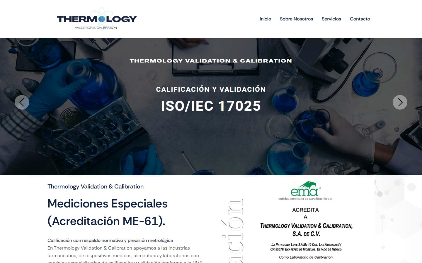 Página principal de Thermology Validation and Calibration sobre mediciones especiales