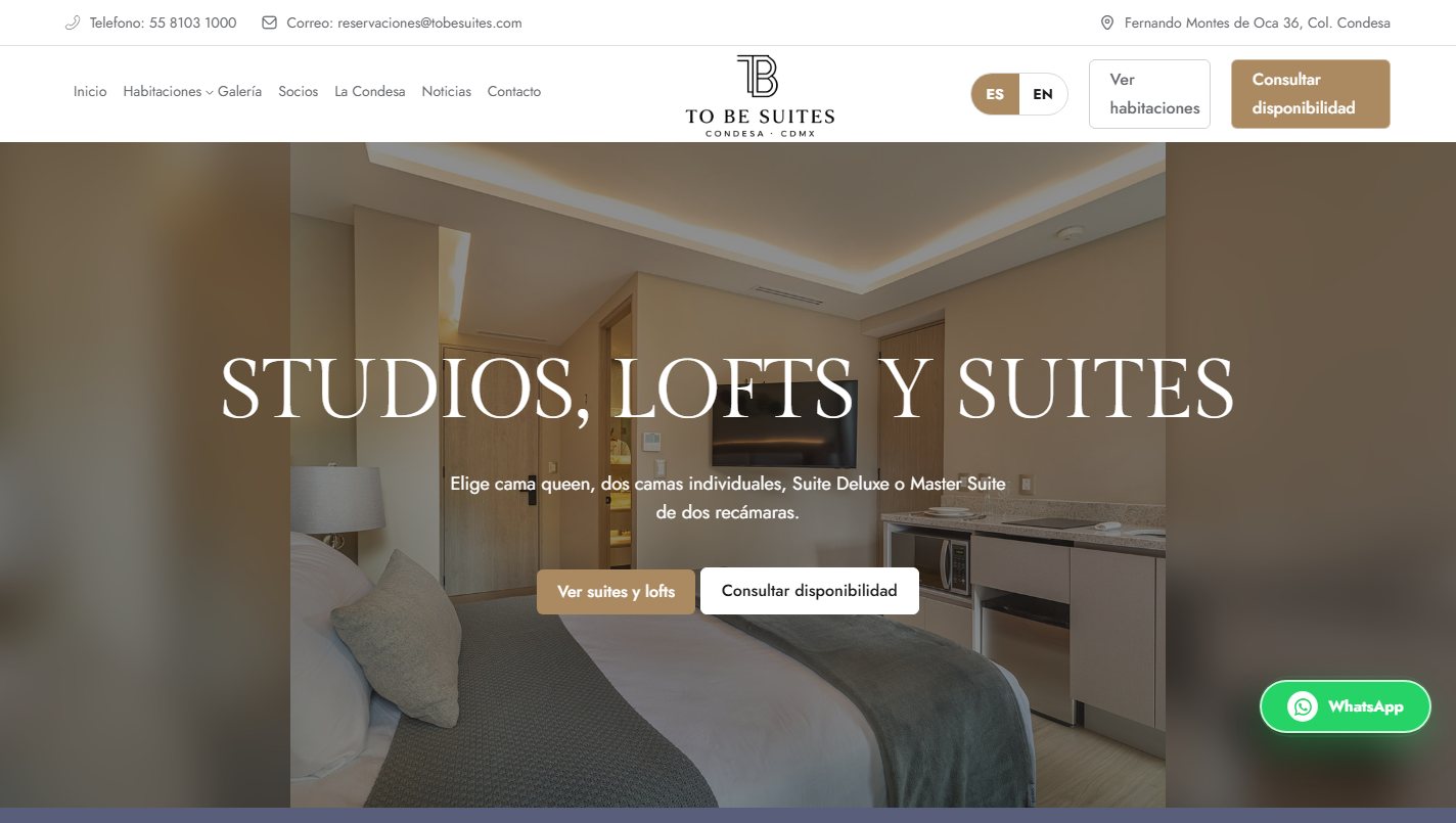 Página principal de To Be Suites con una suite equipada en la Condesa